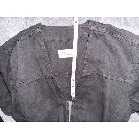 Etica Denim Jumpsuit Women Size XS Janai Moto Black Beauty Cotton Blend Zip-Up - Picture 7 of 8